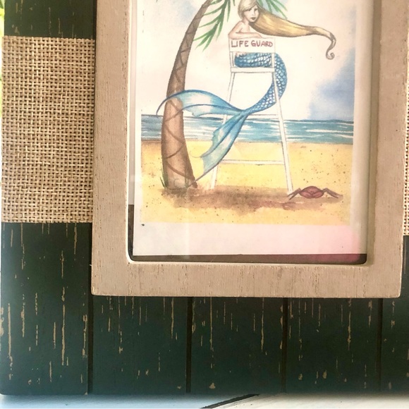 NEW! Charcoal Blue Gray Rustic Wood Frame Starfish Burlap Accents - Picture 4 of 8